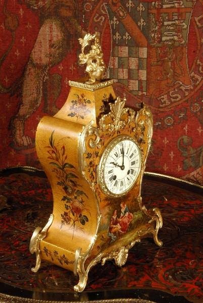 fig 2. ***** SOLD ***** Gold Lacquer and Ormolu Rococo Boudoir Clock